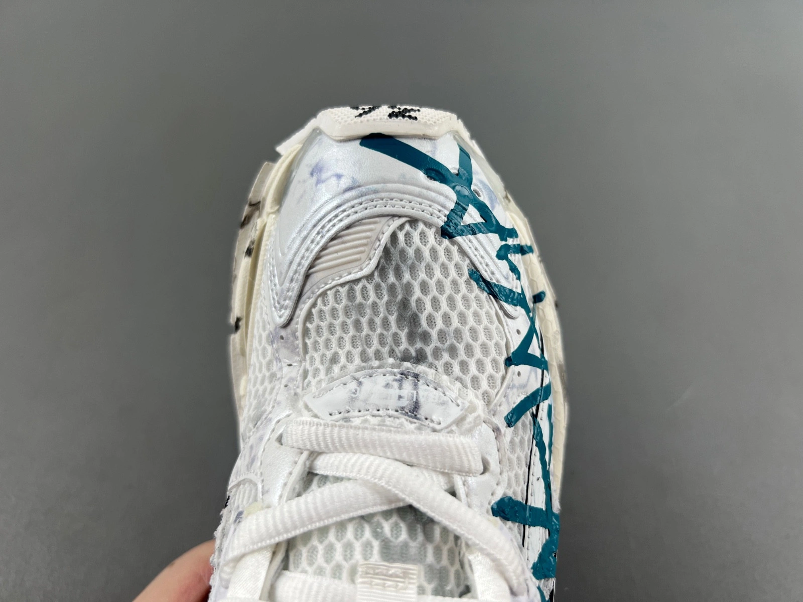 Balenciaga   Runner Graffiti Sneaker in White blue