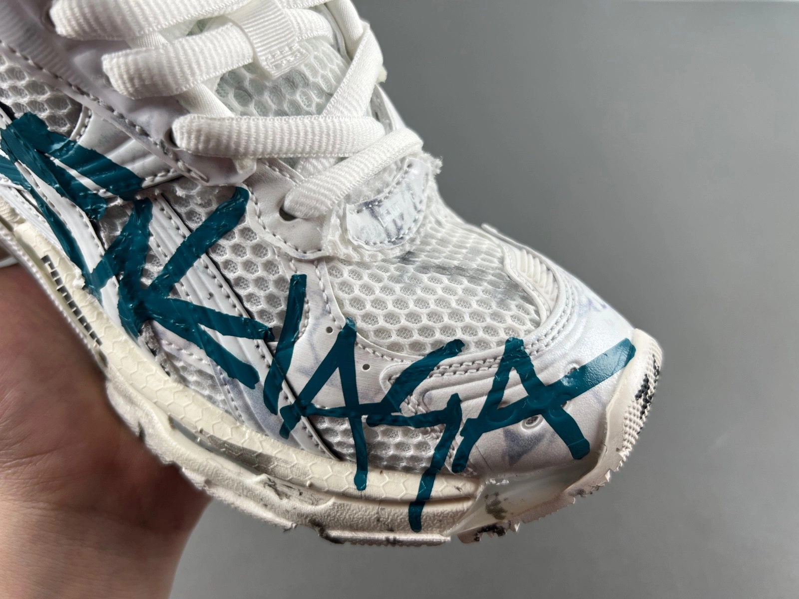 Balenciaga   Runner Graffiti Sneaker in White blue