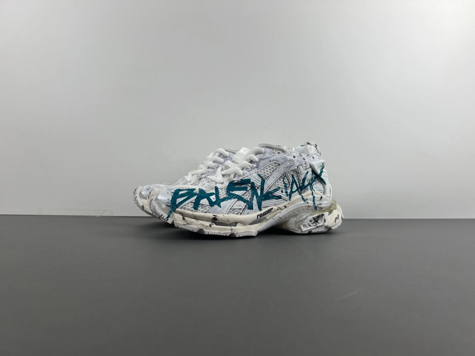 Balenciaga   Runner Graffiti Sneaker in White blue