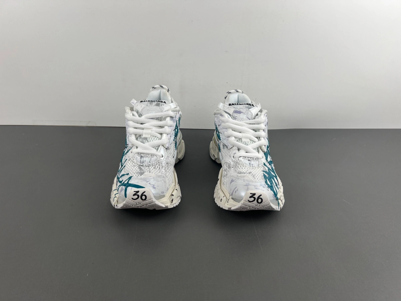 Balenciaga   Runner Graffiti Sneaker in White blue