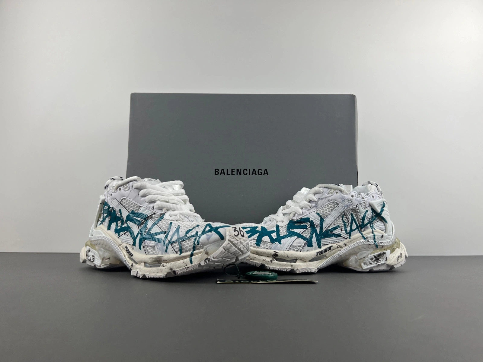 Balenciaga   Runner Graffiti Sneaker in White blue