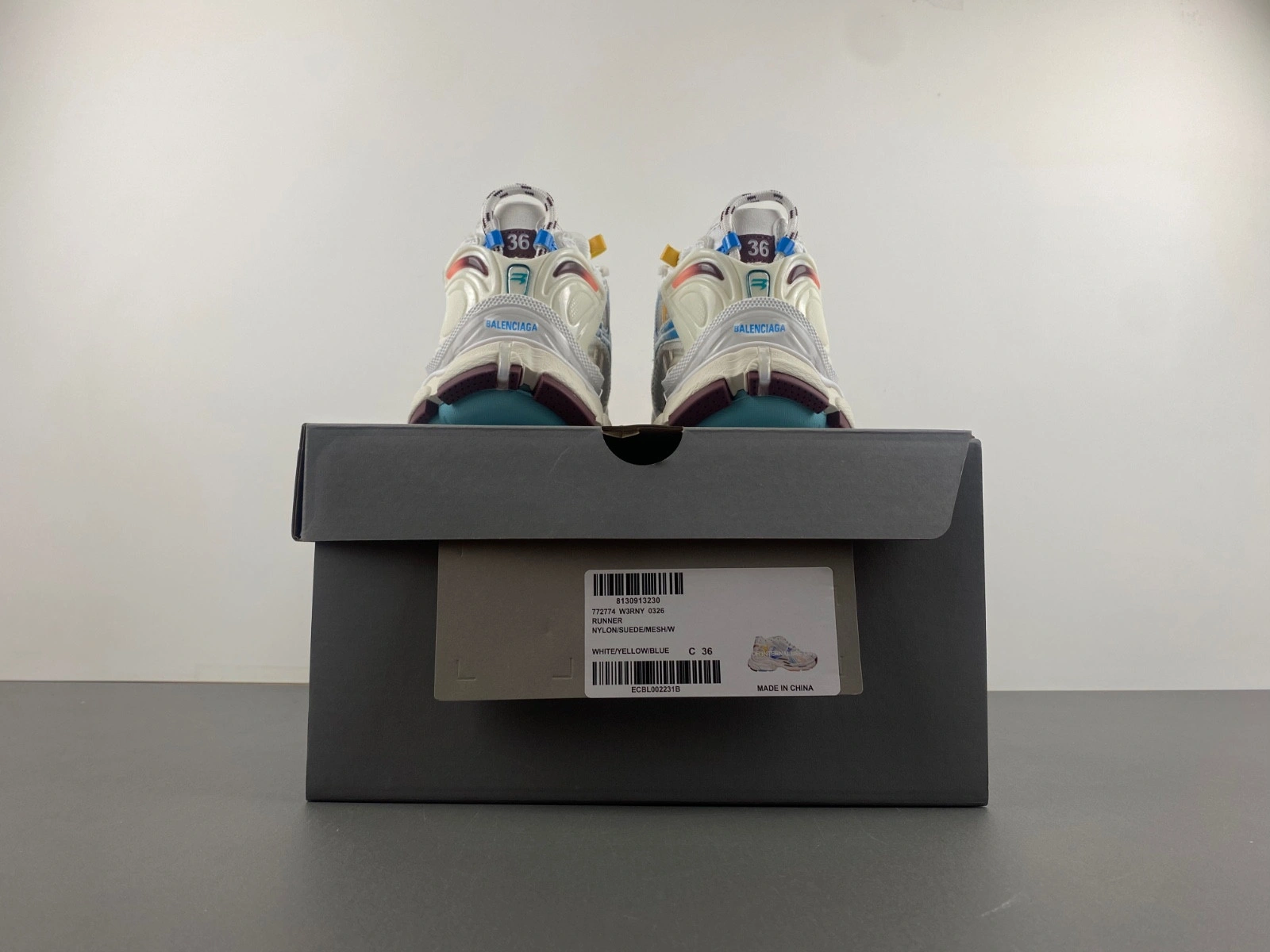 Balenciaga   Runner Sneaker in White yellow pink blue