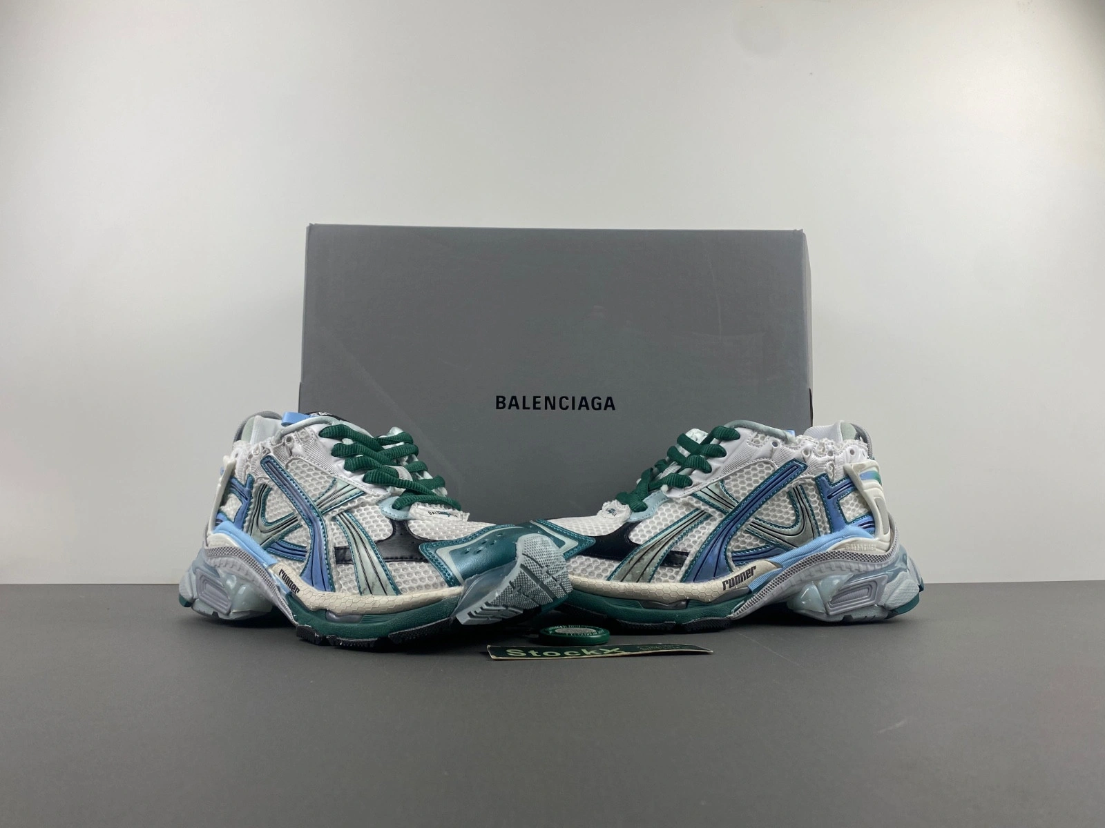 Balenciaga  Runner Sneaker in White green blue