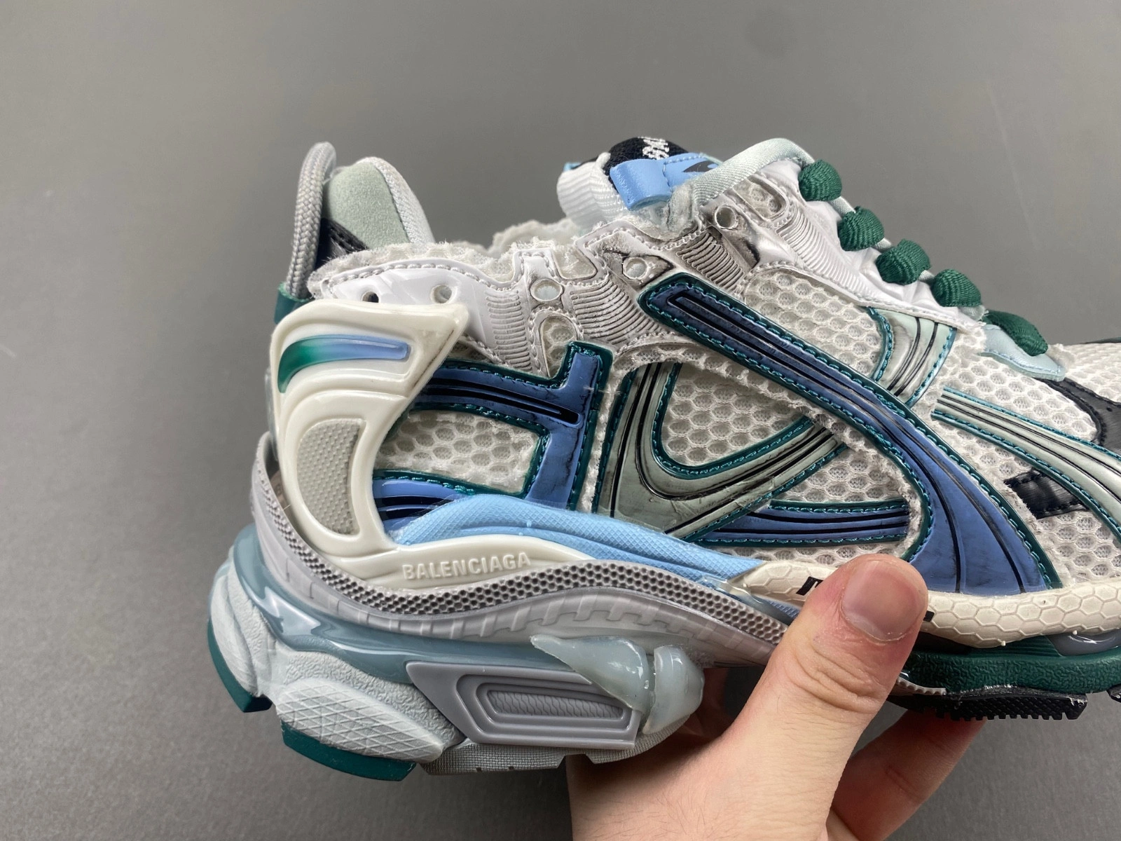 Balenciaga  Runner Sneaker in White green blue