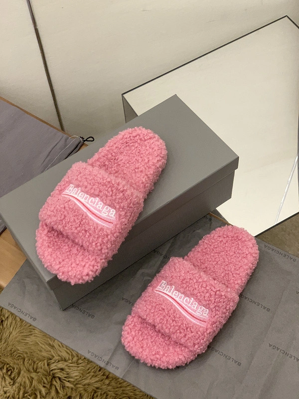 Balenciaga  WOMEN'S FURRY SLIDE SANDAL IN PINK