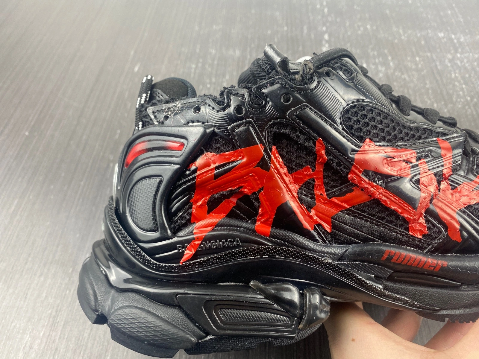 Balenciaga MEN'S RUNNER GRAFFITI SNEAKER IN BLACK