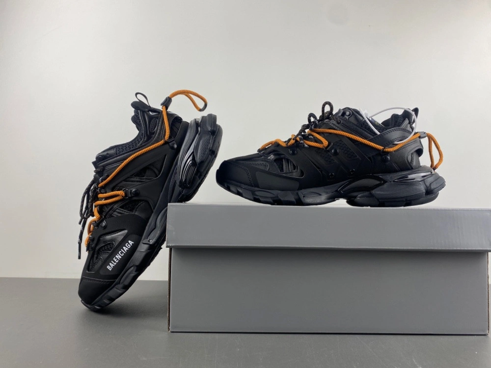 Balenciaga Men's Track Trail Laces Sneaker in Black orange