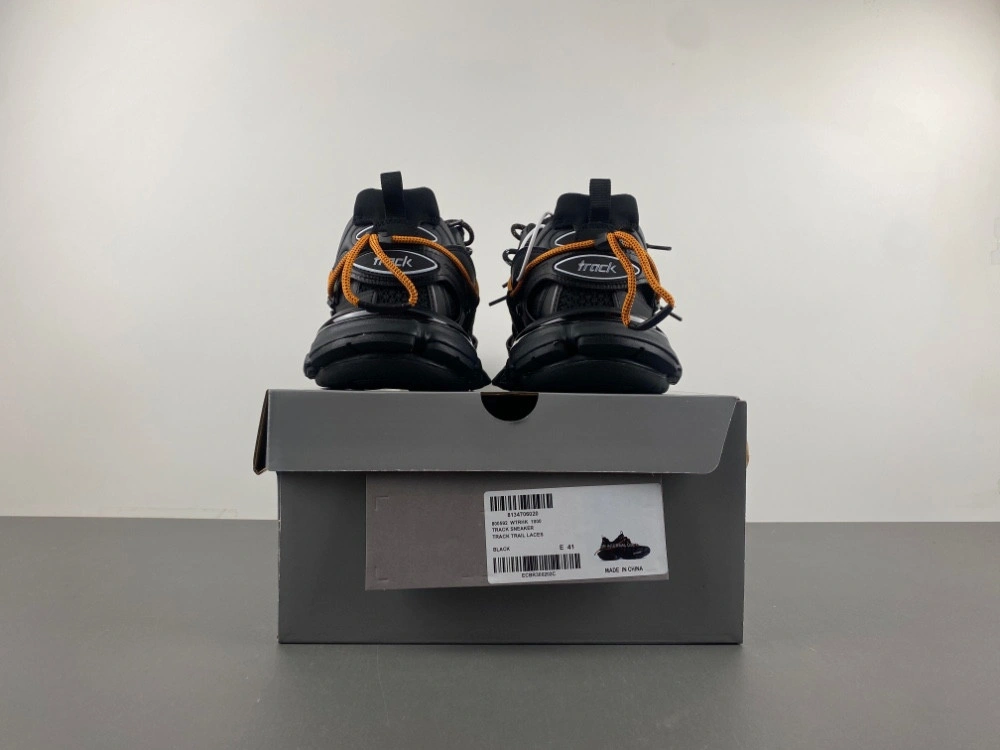 Balenciaga Men's Track Trail Laces Sneaker in Black orange