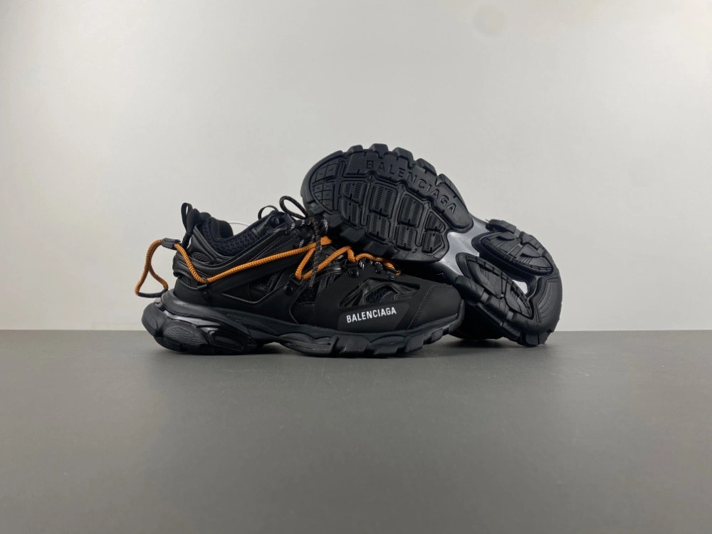 Balenciaga Men's Track Trail Laces Sneaker in Black orange