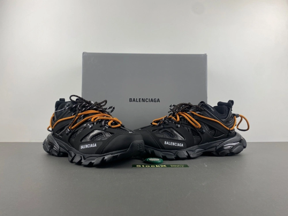 Balenciaga Men's Track Trail Laces Sneaker in Black orange