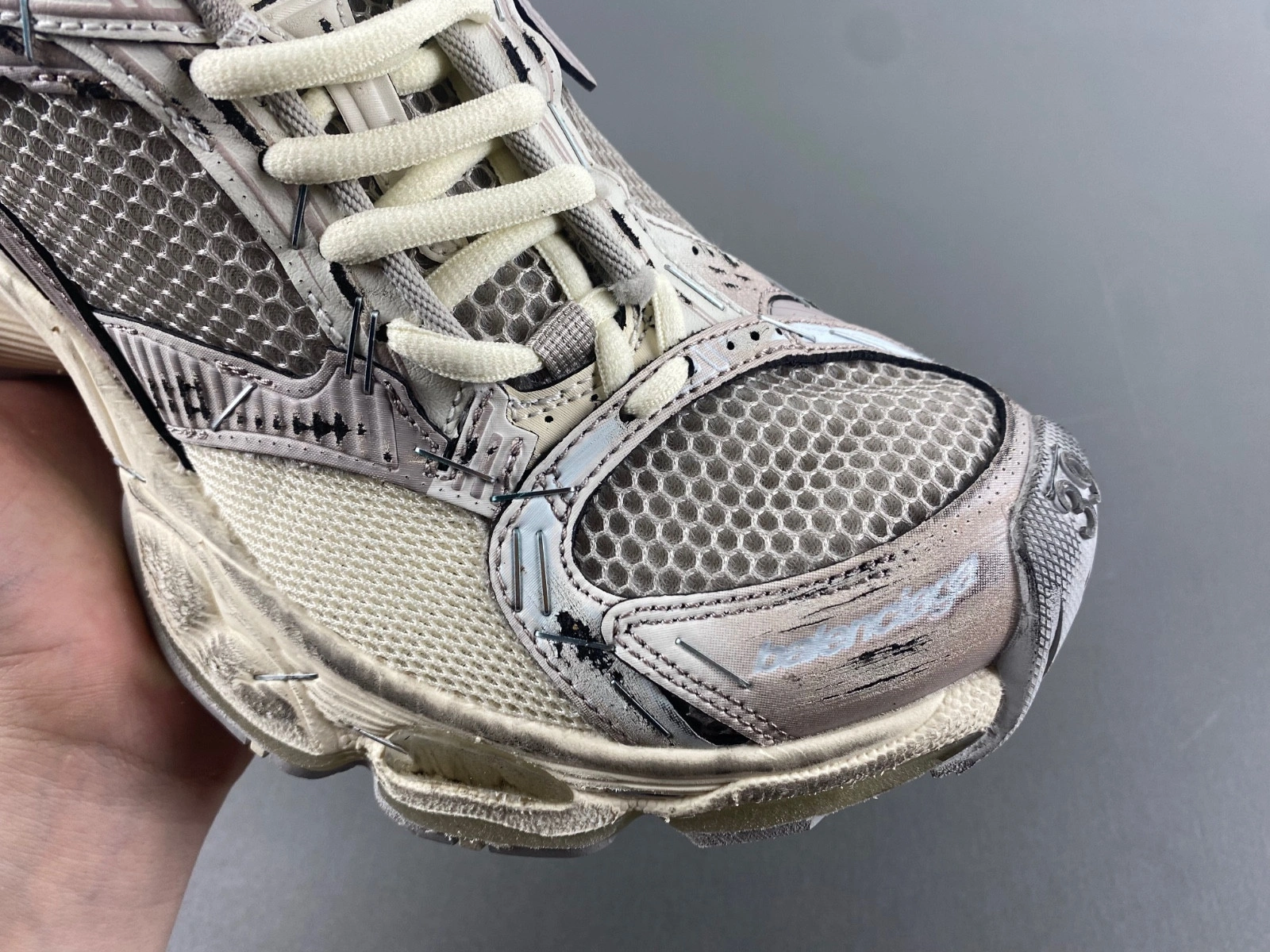 Balenciaga Women's Stapler Sneaker in Beige grey