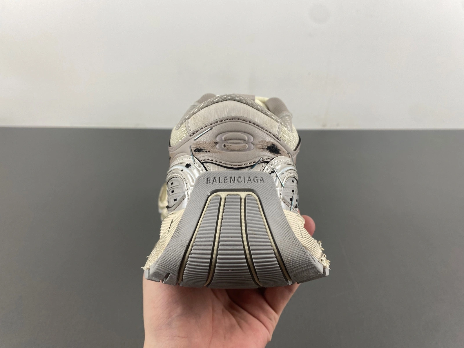 Balenciaga Women's Stapler Sneaker in Beige grey