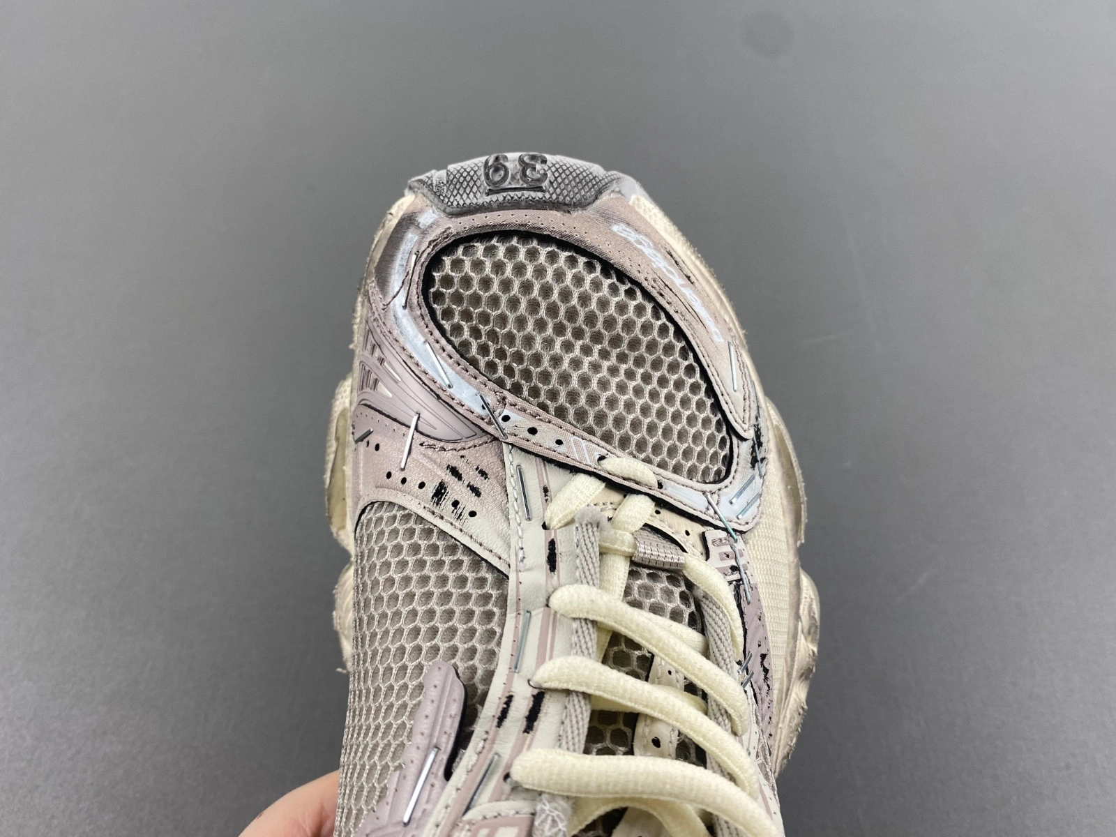 Balenciaga Women's Stapler Sneaker in Beige grey