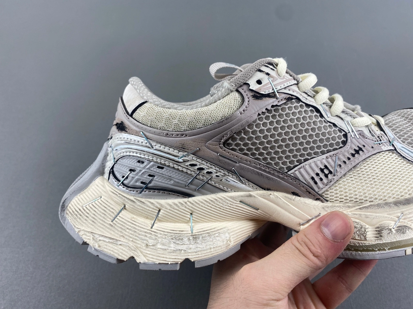 Balenciaga Women's Stapler Sneaker in Beige grey