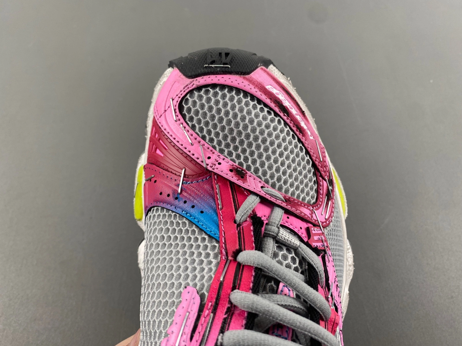 Balenciaga Women's Stapler Sneaker in Grey blue pink neon Yellow white