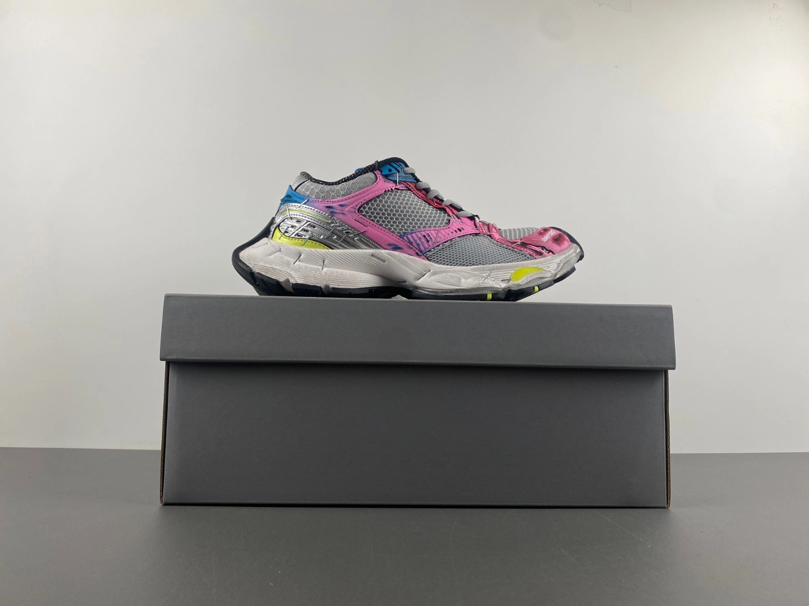 Balenciaga Women's Stapler Sneaker in Grey blue pink neon Yellow white