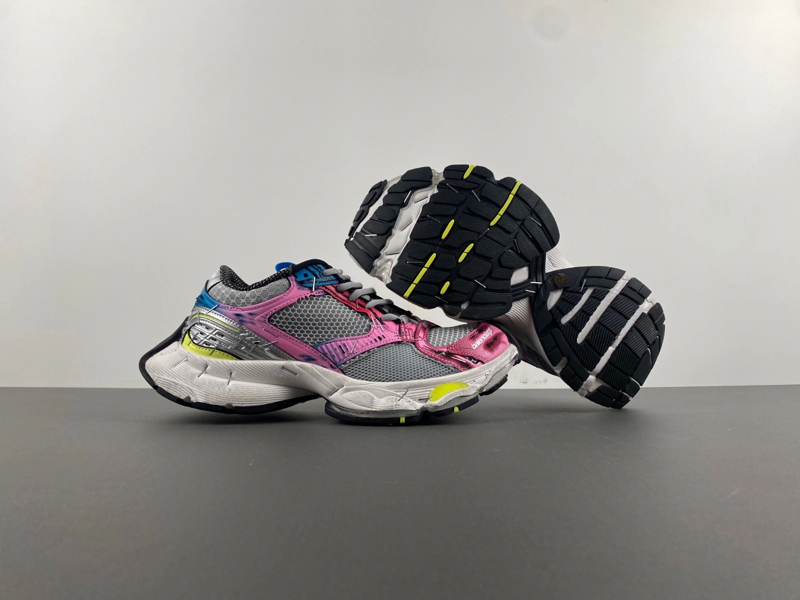 Balenciaga Women's Stapler Sneaker in Grey blue pink neon Yellow white