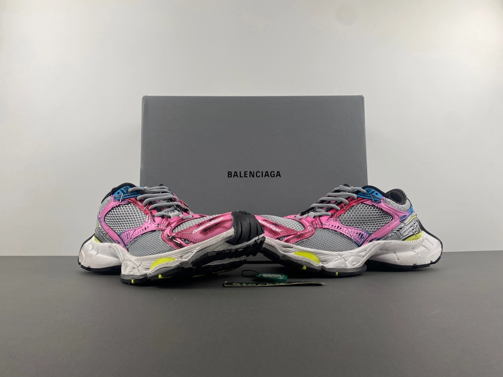 Balenciaga Women's Stapler Sneaker in Grey blue pink neon Yellow white