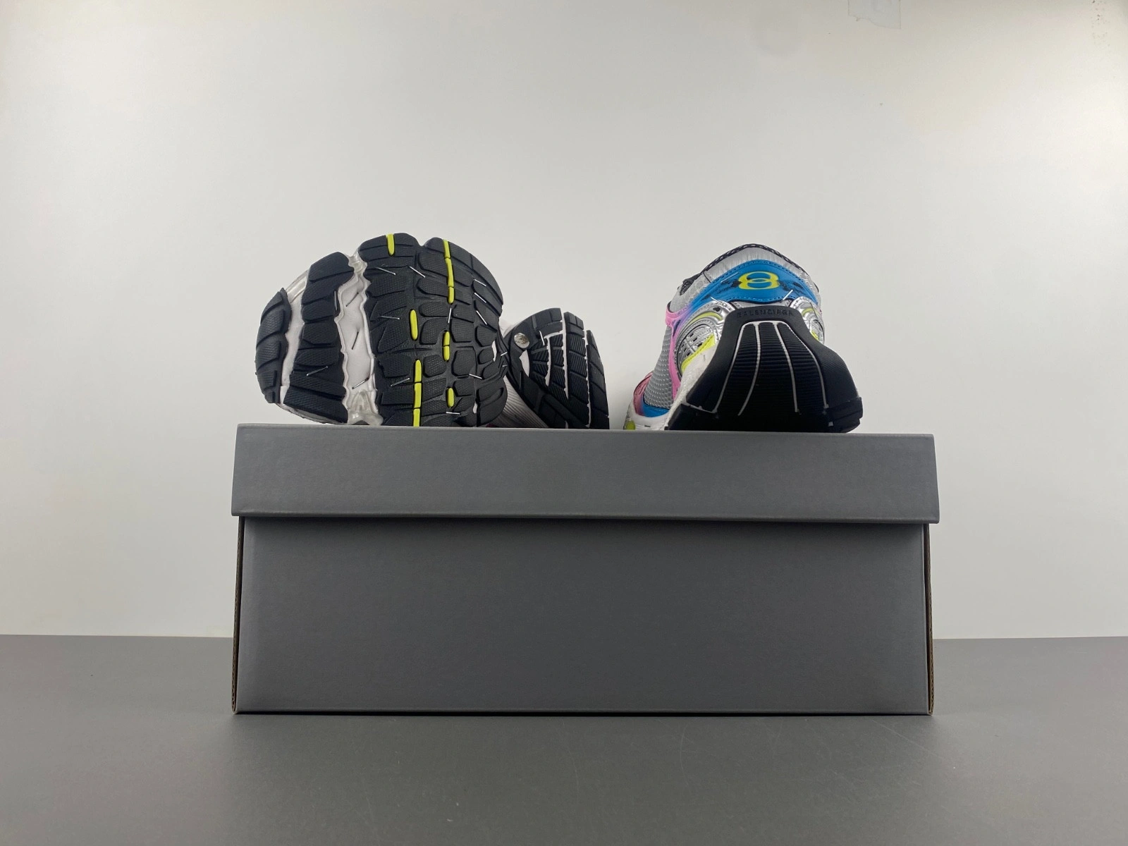 Balenciaga Women's Stapler Sneaker in Grey blue pink neon Yellow white