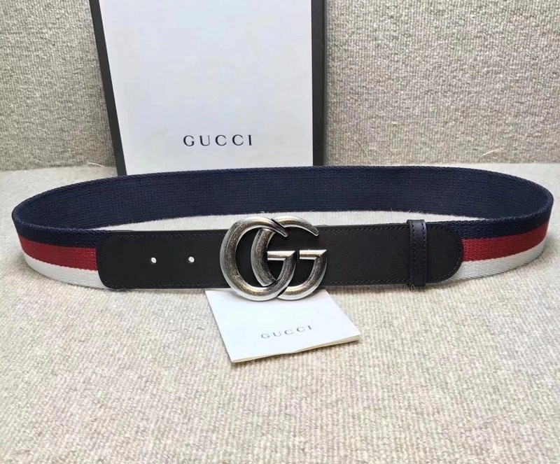 GG buckle striped webbing belt w12080
