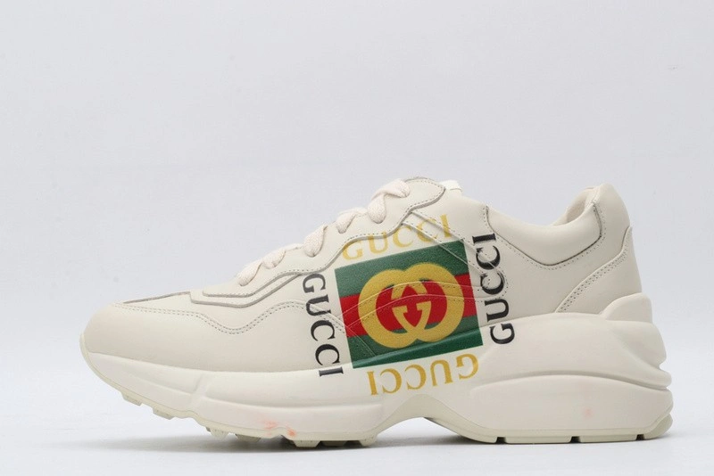 GUCCI ACE EMBROIDERED LOW-TOP SNEAKER  WHITE WITH PRINT