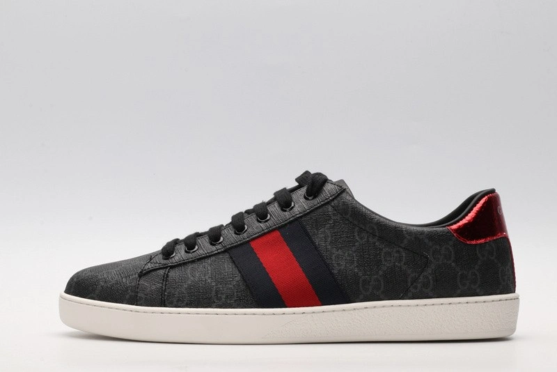 GUCCI ACE EMBROIDERED LOW-TOP SNEAKER GREY WITH STRIPE