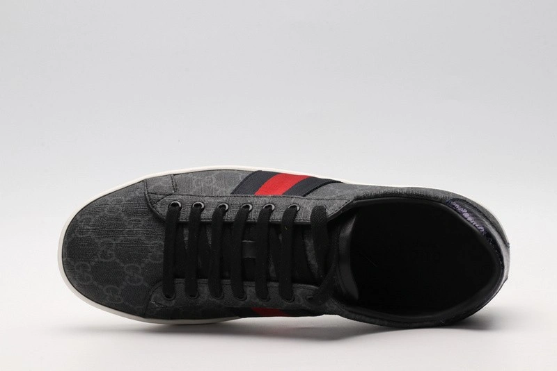 GUCCI ACE EMBROIDERED LOW-TOP SNEAKER GREY WITH STRIPE
