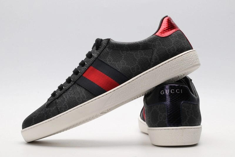 GUCCI ACE EMBROIDERED LOW-TOP SNEAKER GREY WITH STRIPE