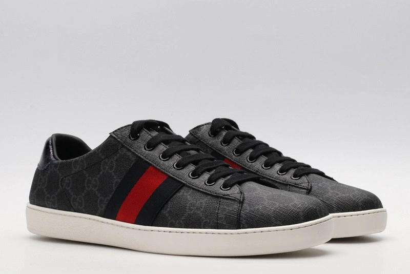 GUCCI ACE EMBROIDERED LOW-TOP SNEAKER GREY WITH STRIPE