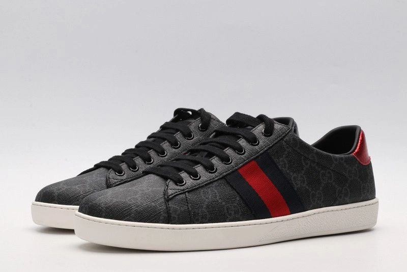 GUCCI ACE EMBROIDERED LOW-TOP SNEAKER GREY WITH STRIPE