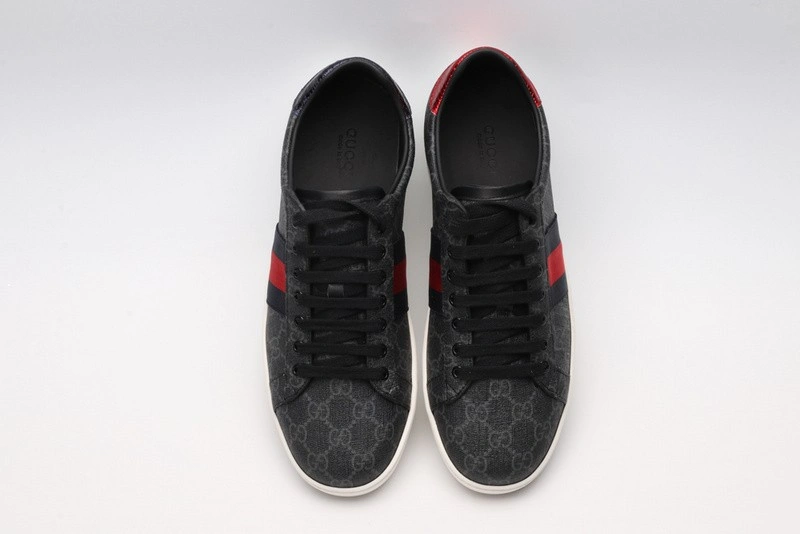 GUCCI ACE EMBROIDERED LOW-TOP SNEAKER GREY WITH STRIPE
