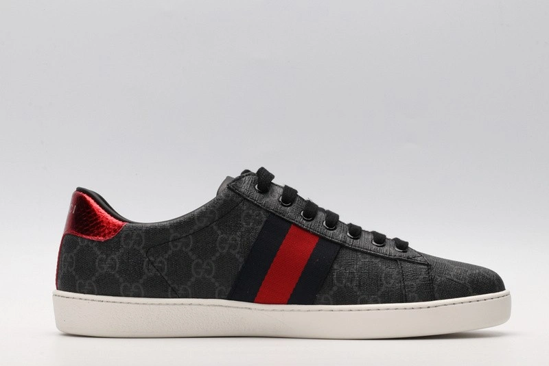 GUCCI ACE EMBROIDERED LOW-TOP SNEAKER GREY WITH STRIPE
