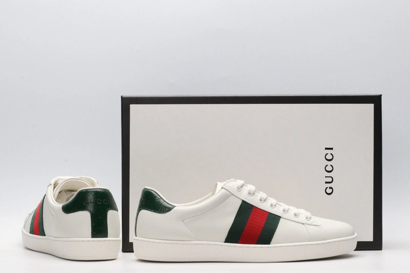 GUCCI ACE EMBROIDERED LOW-TOP SNEAKER WHITE WITH STRIPE