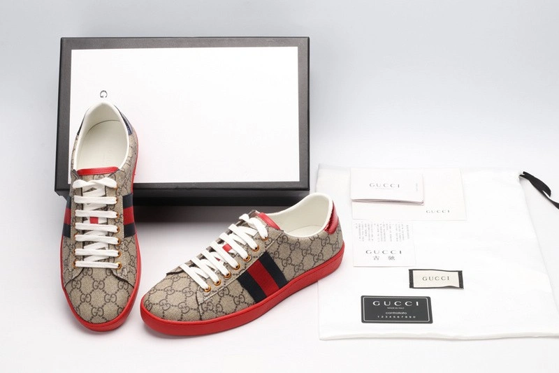 GUCCI ACE EMBROIDERED LOW-TOP SNEAKER brown WITH STRIPE