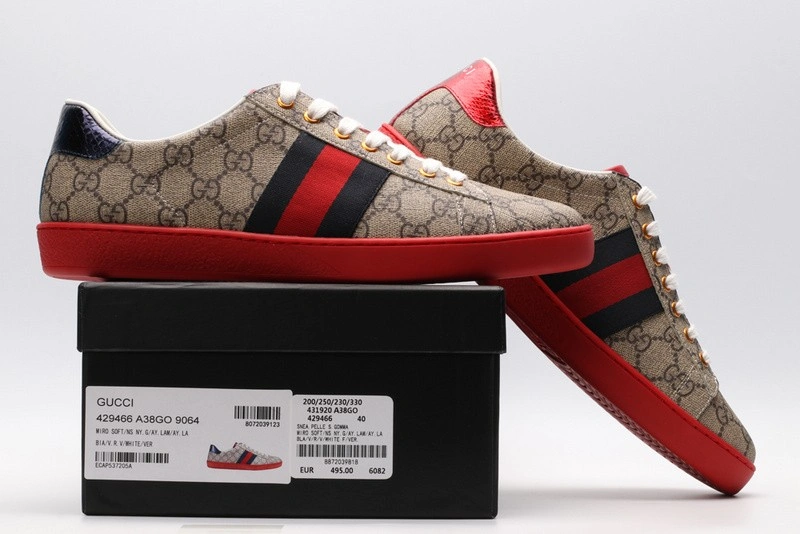 GUCCI ACE EMBROIDERED LOW-TOP SNEAKER brown WITH STRIPE