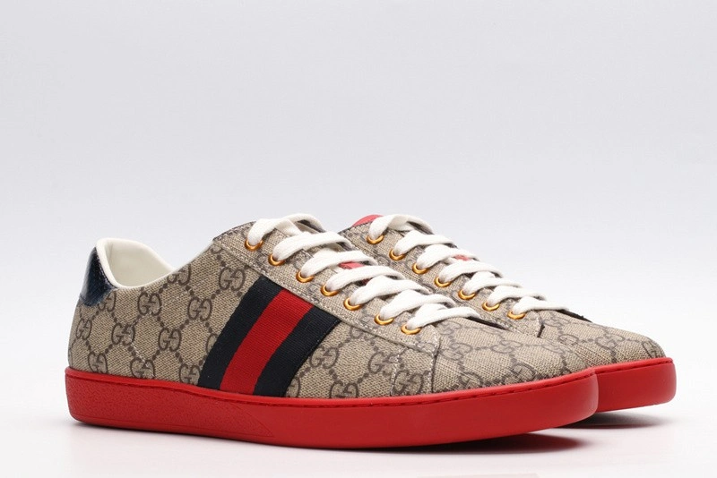GUCCI ACE EMBROIDERED LOW-TOP SNEAKER brown WITH STRIPE