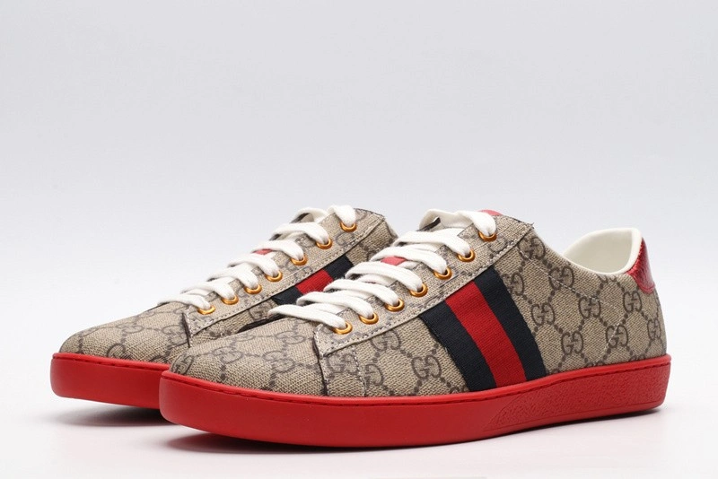 GUCCI ACE EMBROIDERED LOW-TOP SNEAKER brown WITH STRIPE