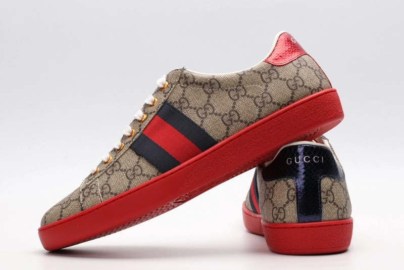 GUCCI ACE EMBROIDERED LOW-TOP SNEAKER brown WITH STRIPE