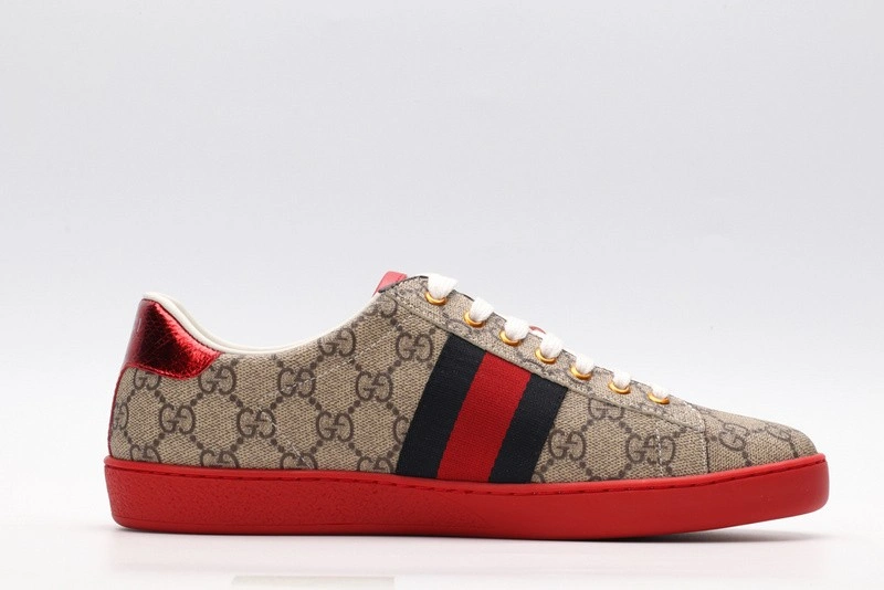 GUCCI ACE EMBROIDERED LOW-TOP SNEAKER brown WITH STRIPE