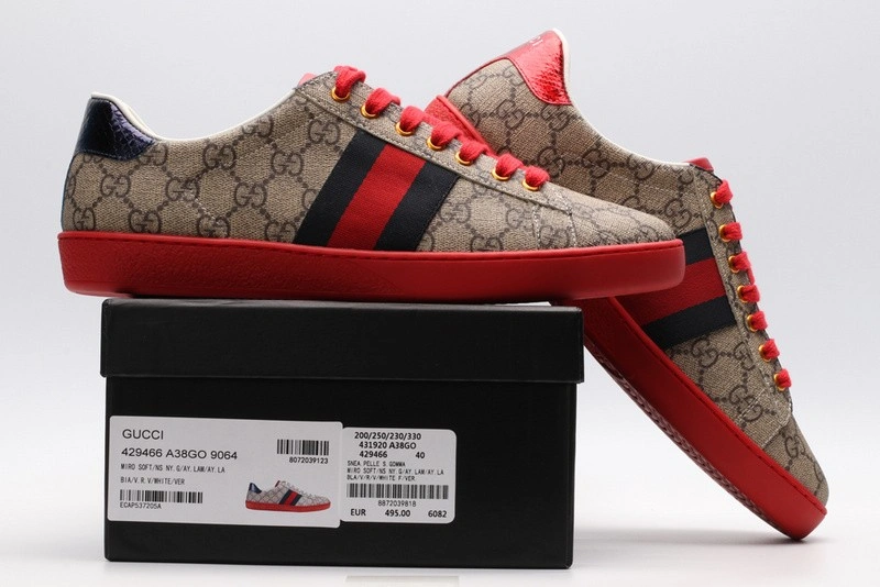 GUCCI ACE EMBROIDERED LOW-TOP SNEAKER brown WITH STRIPE