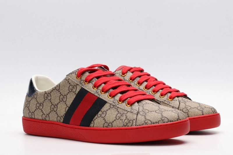 GUCCI ACE EMBROIDERED LOW-TOP SNEAKER brown WITH STRIPE