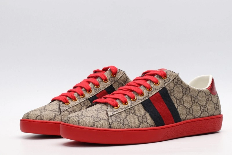 GUCCI ACE EMBROIDERED LOW-TOP SNEAKER brown WITH STRIPE