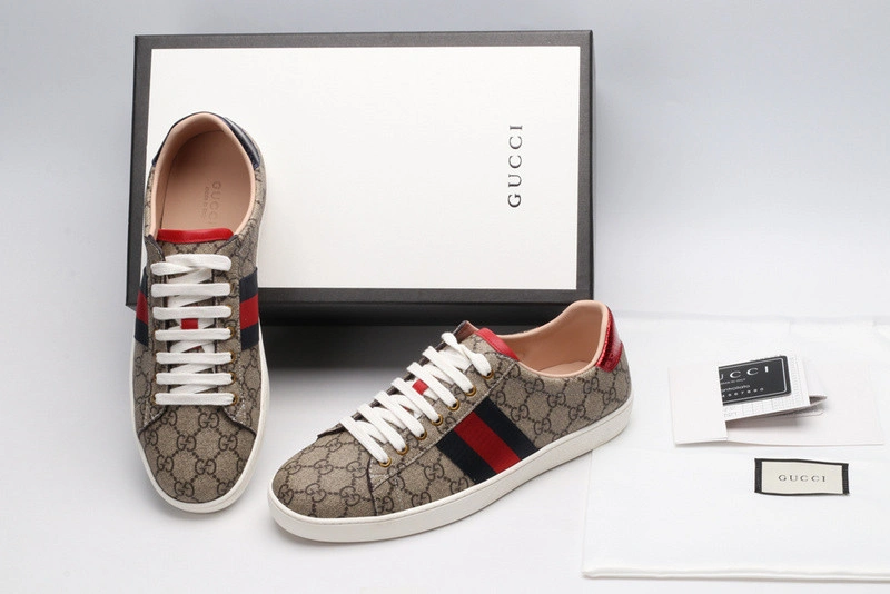GUCCI ACE EMBROIDERED LOW-TOP SNEAKER brown WITH STRIPE
