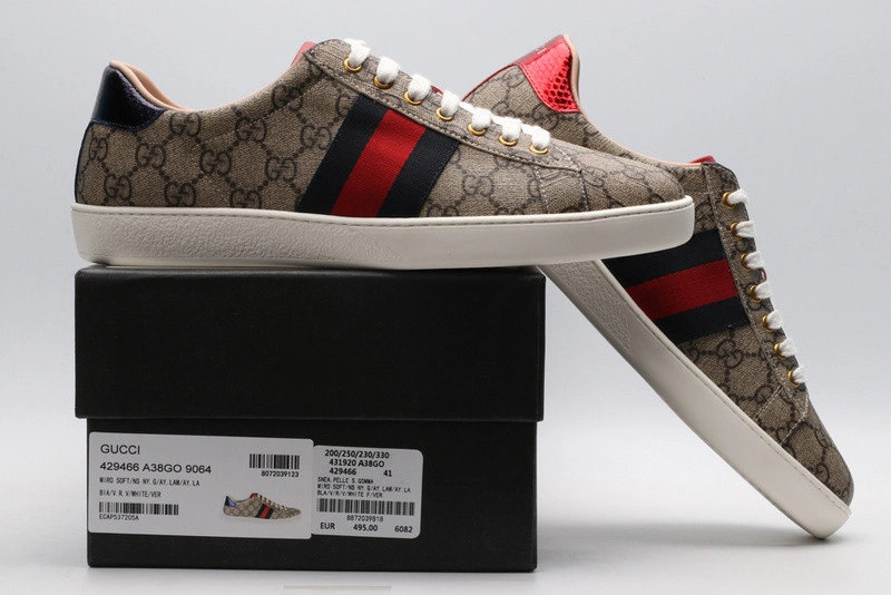 GUCCI ACE EMBROIDERED LOW-TOP SNEAKER brown WITH STRIPE