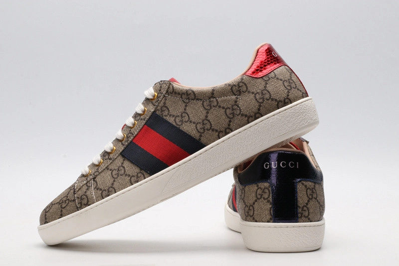 GUCCI ACE EMBROIDERED LOW-TOP SNEAKER brown WITH STRIPE