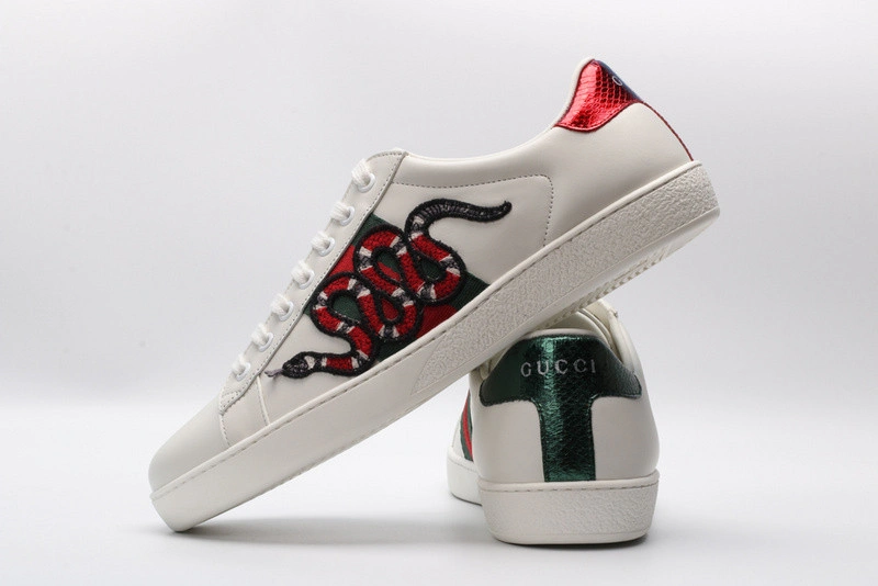 GUCCI ACE EMBROIDERED LOW-TOP SNEAKER white WITH Snake