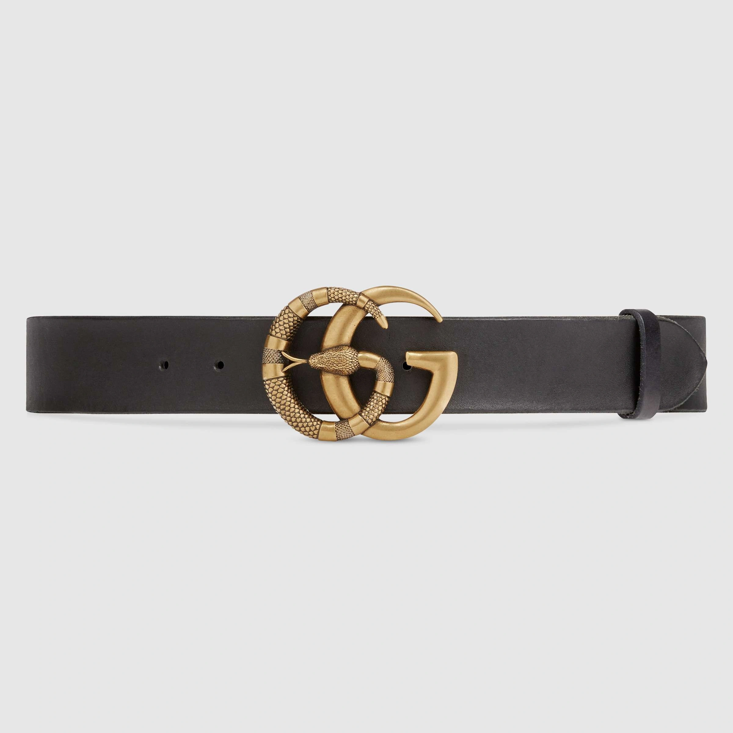 Gucci Leather belt with Double G buckle with snake 458949
