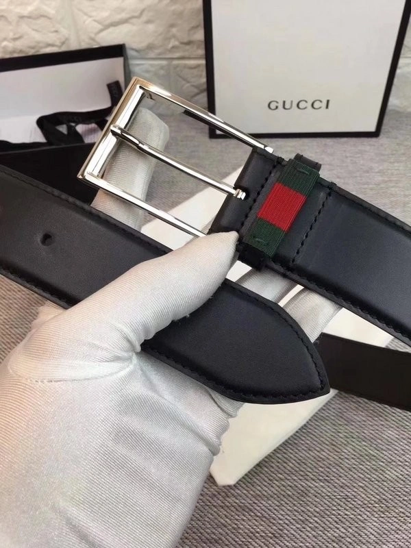 Gucci Leather belt with Web W495125