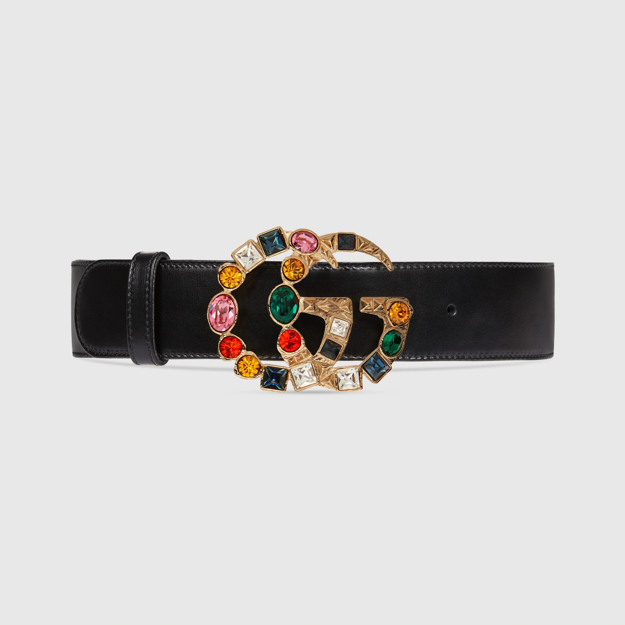 Gucci Leather belt with crystal Double G buckle 513183