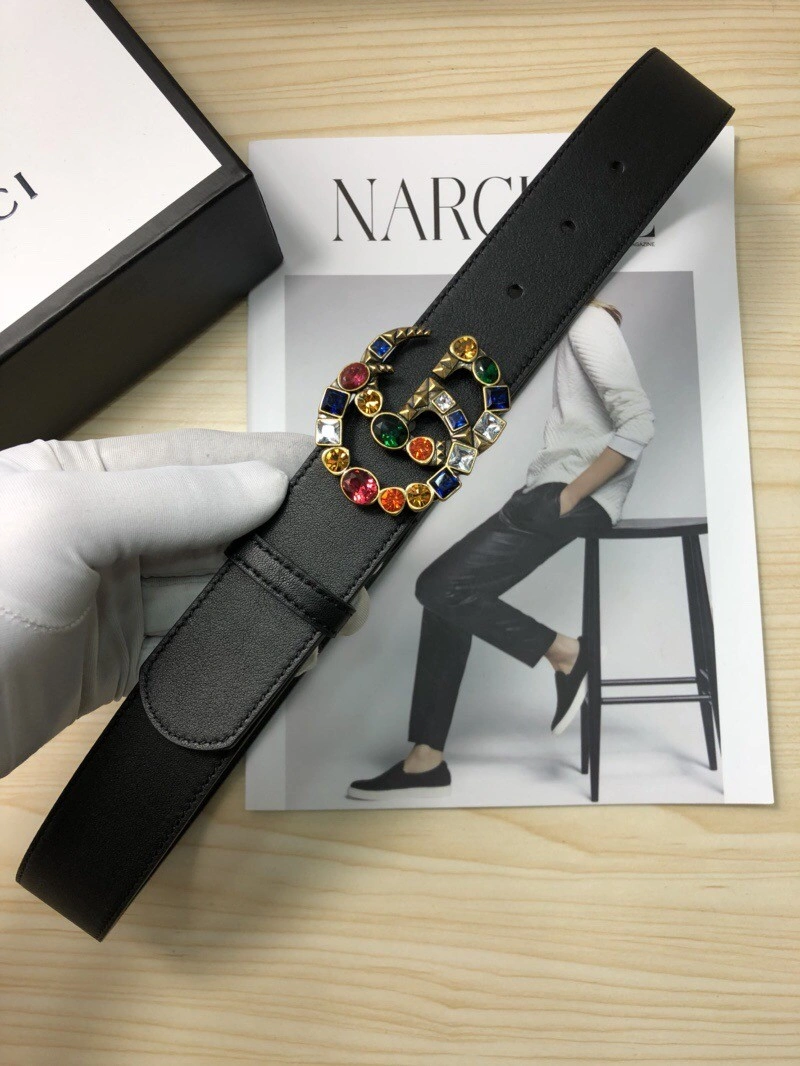 Gucci Leather belt with crystal Double G buckle 513183